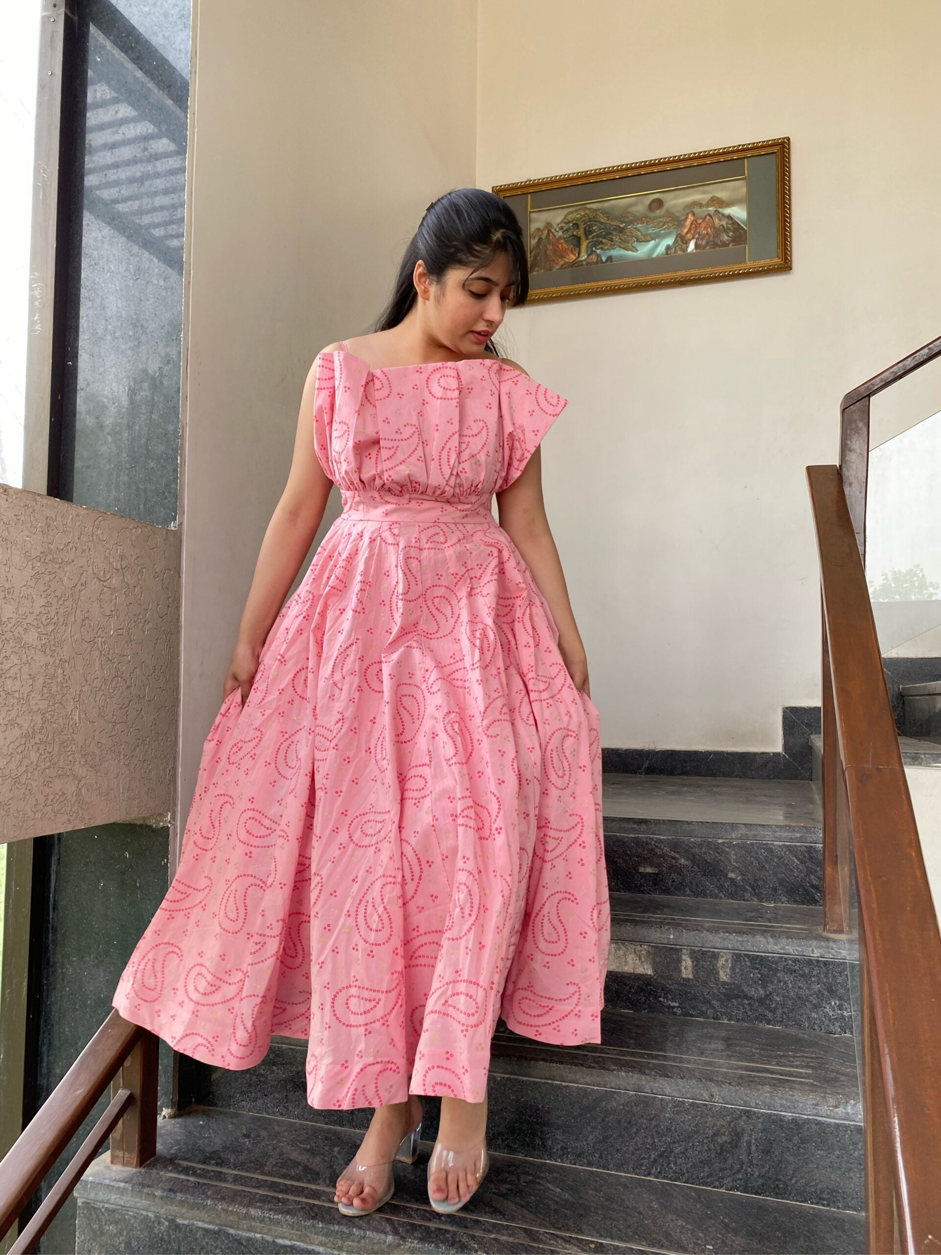 baby pink knee length maxi