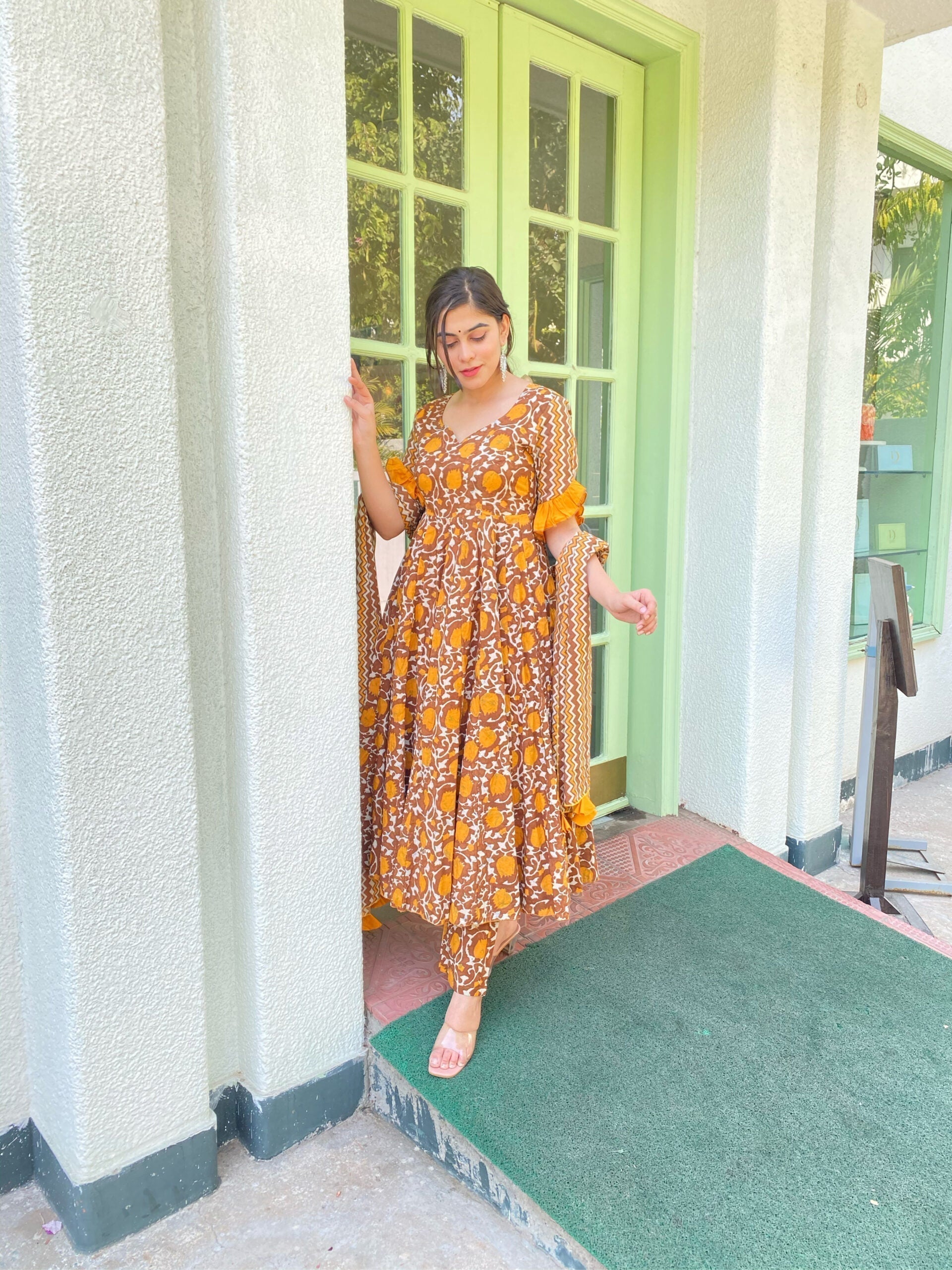 mustard brown cotton suit set