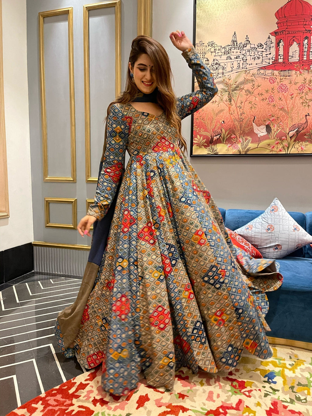 Aleena grey bandhej maxi set