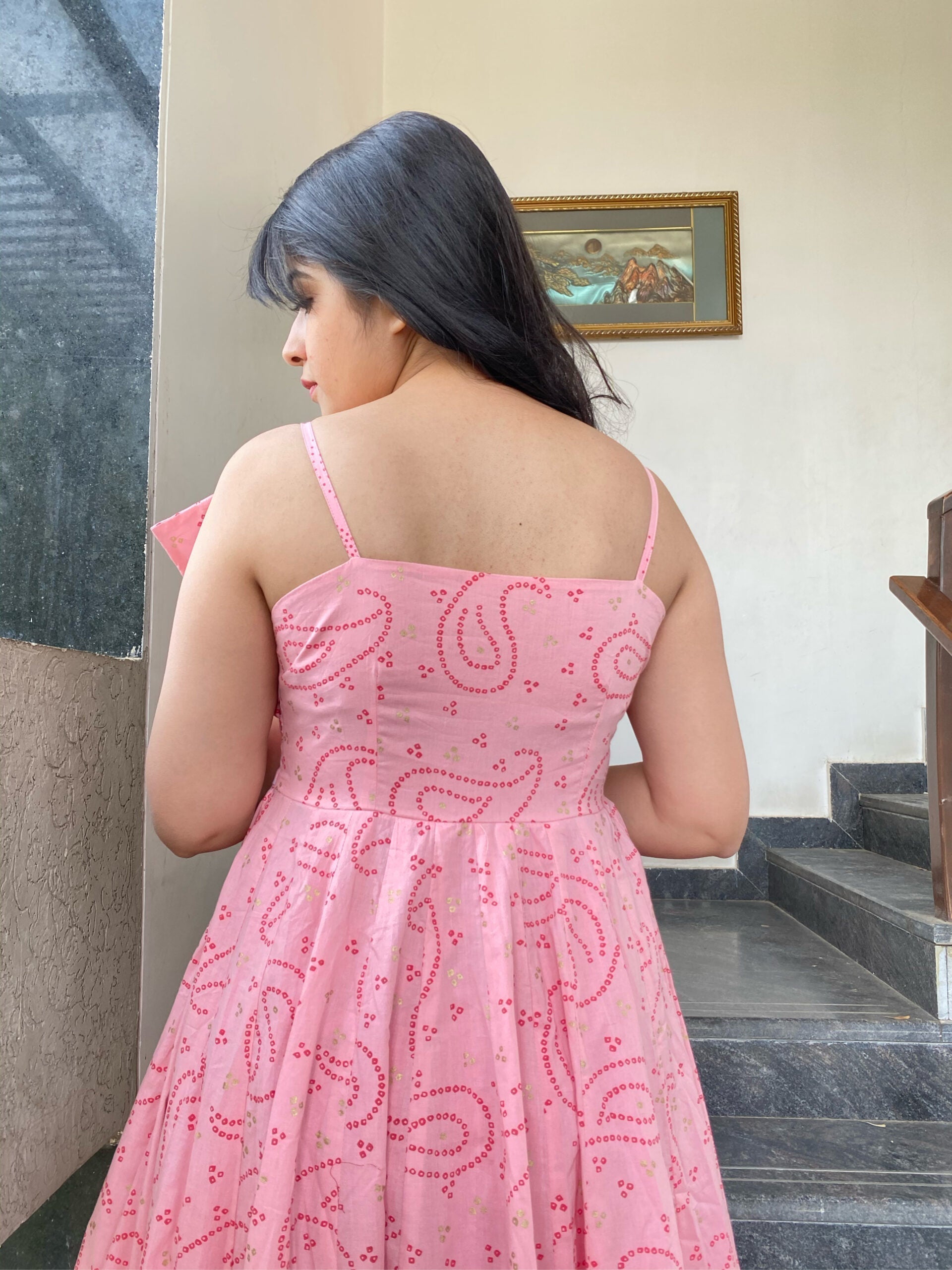 baby pink knee length maxi