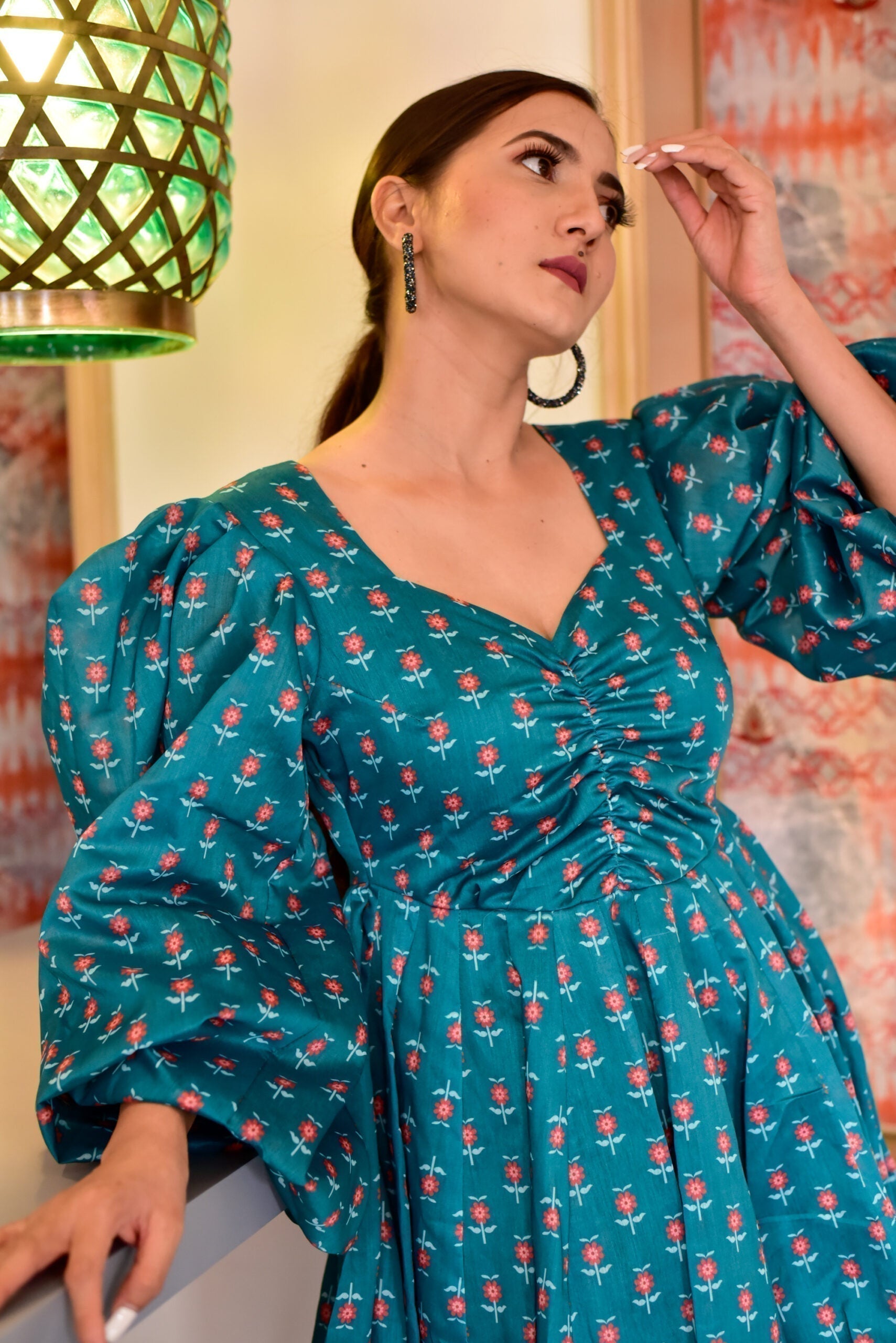 kyrstle green chanderi dress