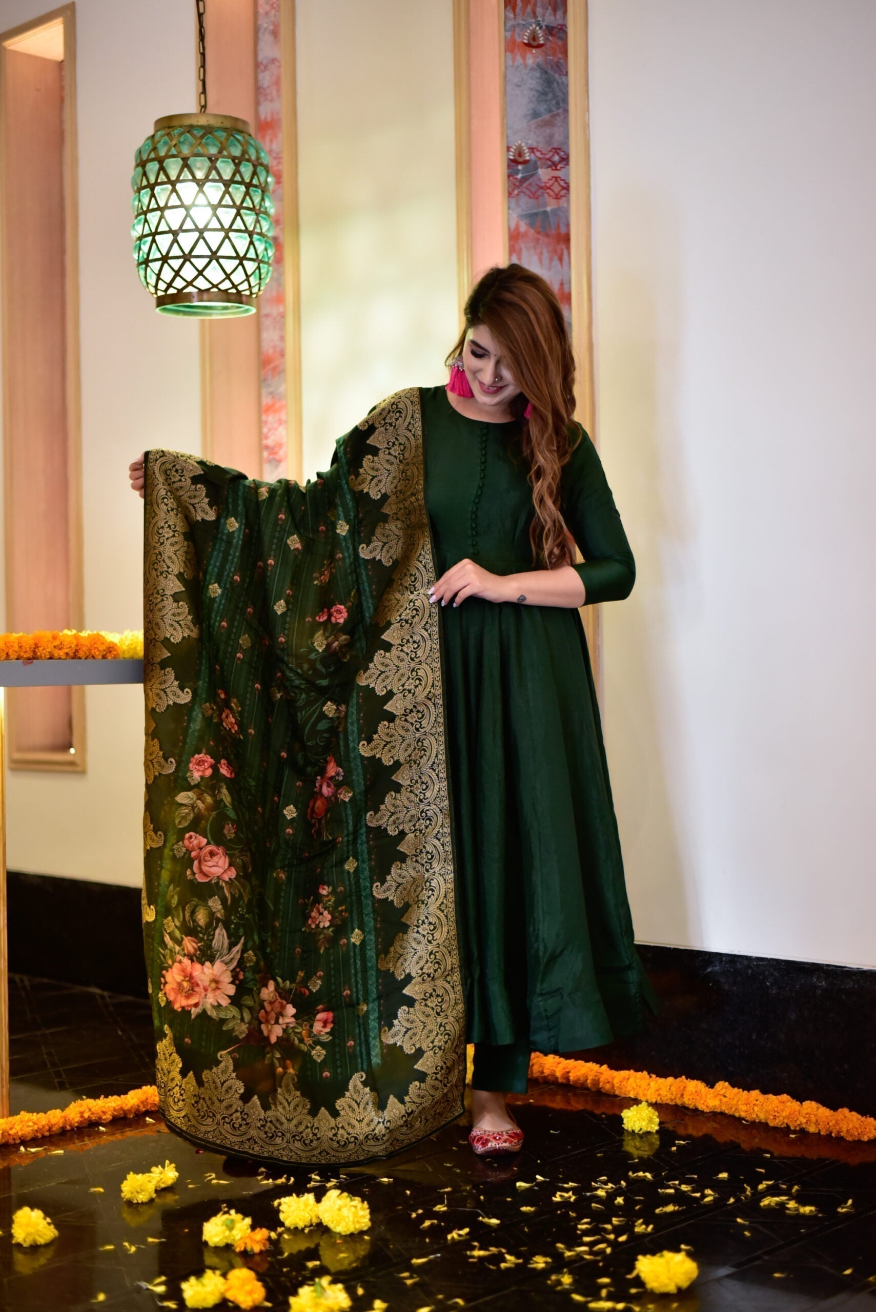 lush green silk suit set