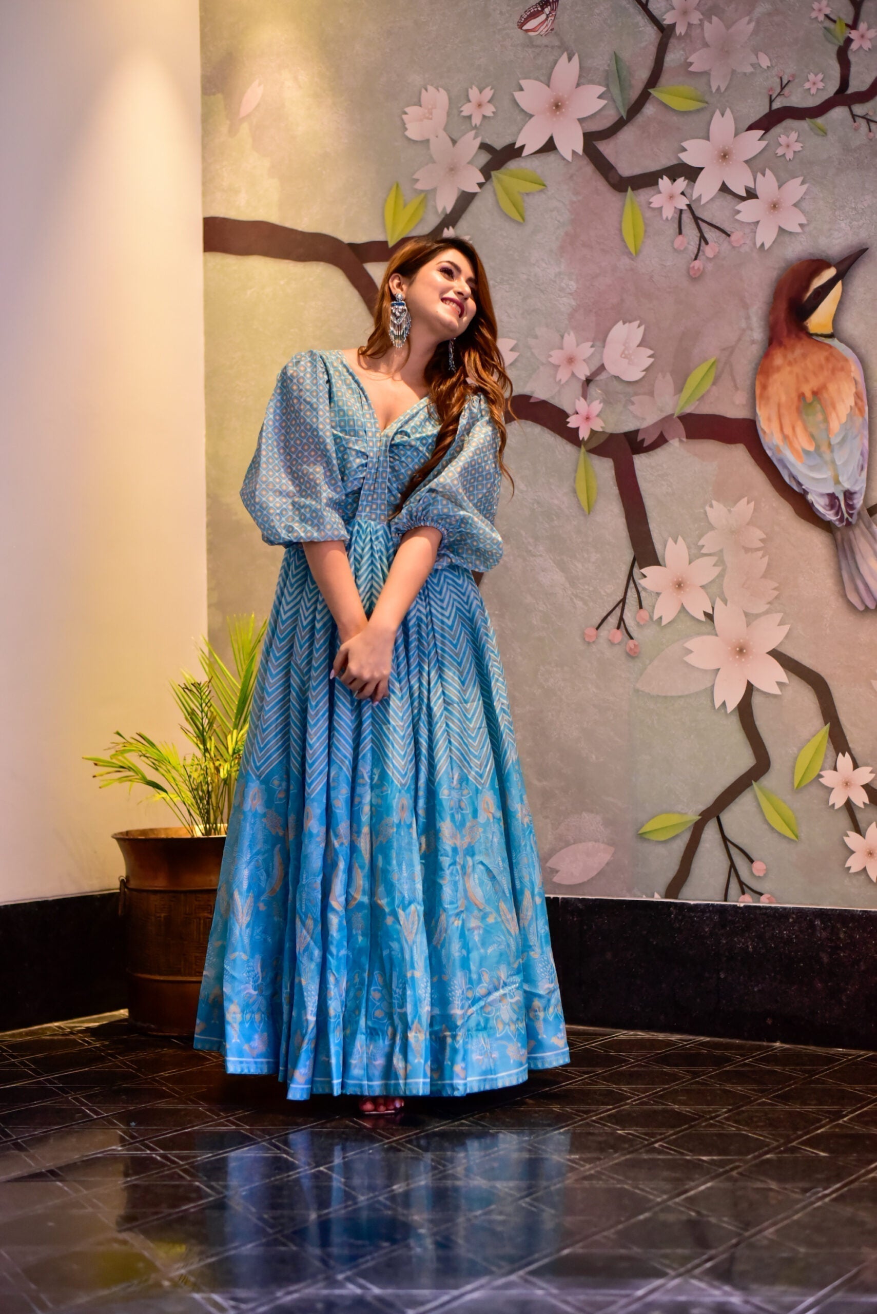 blue aura chanderi maxi set