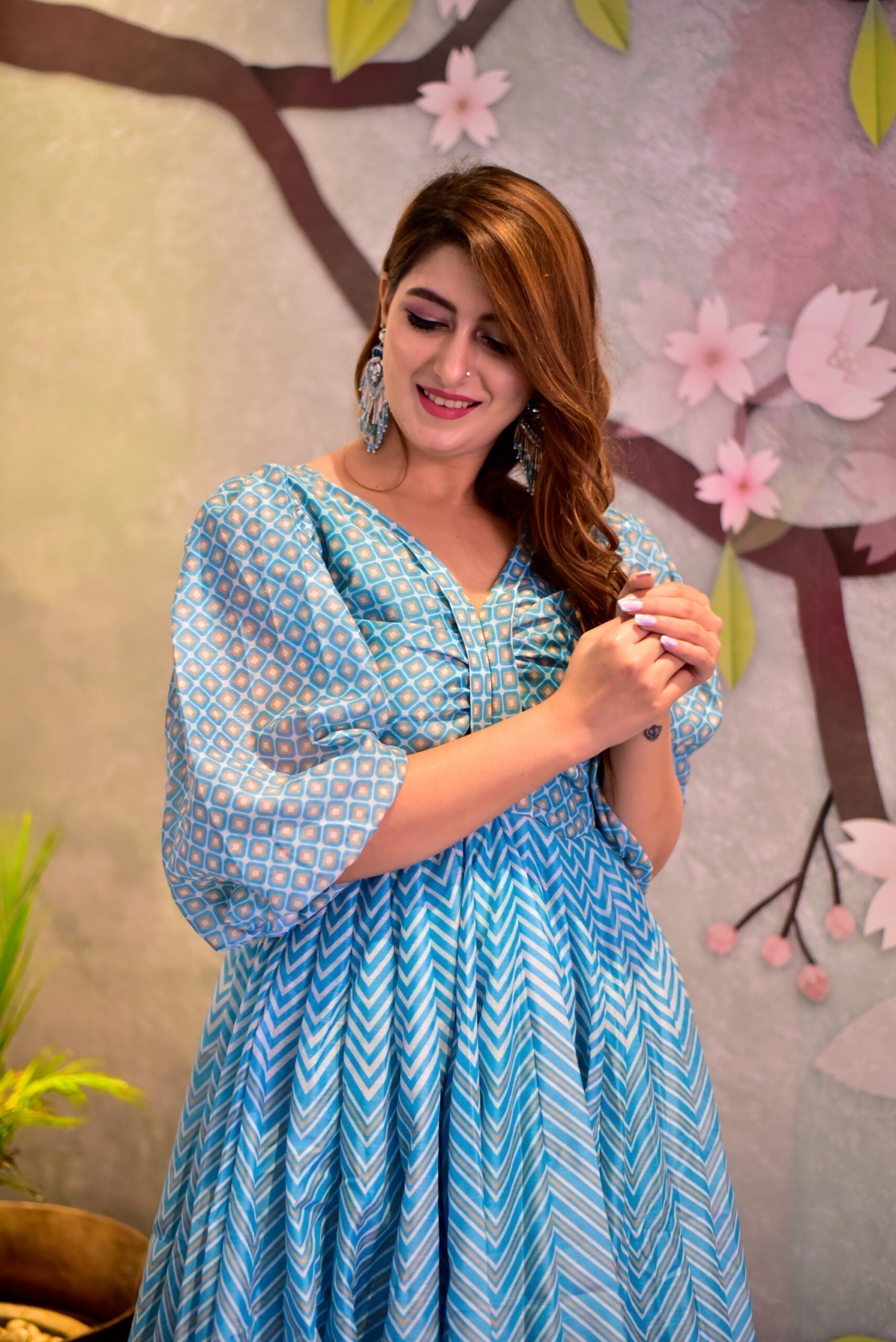 blue aura chanderi maxi set