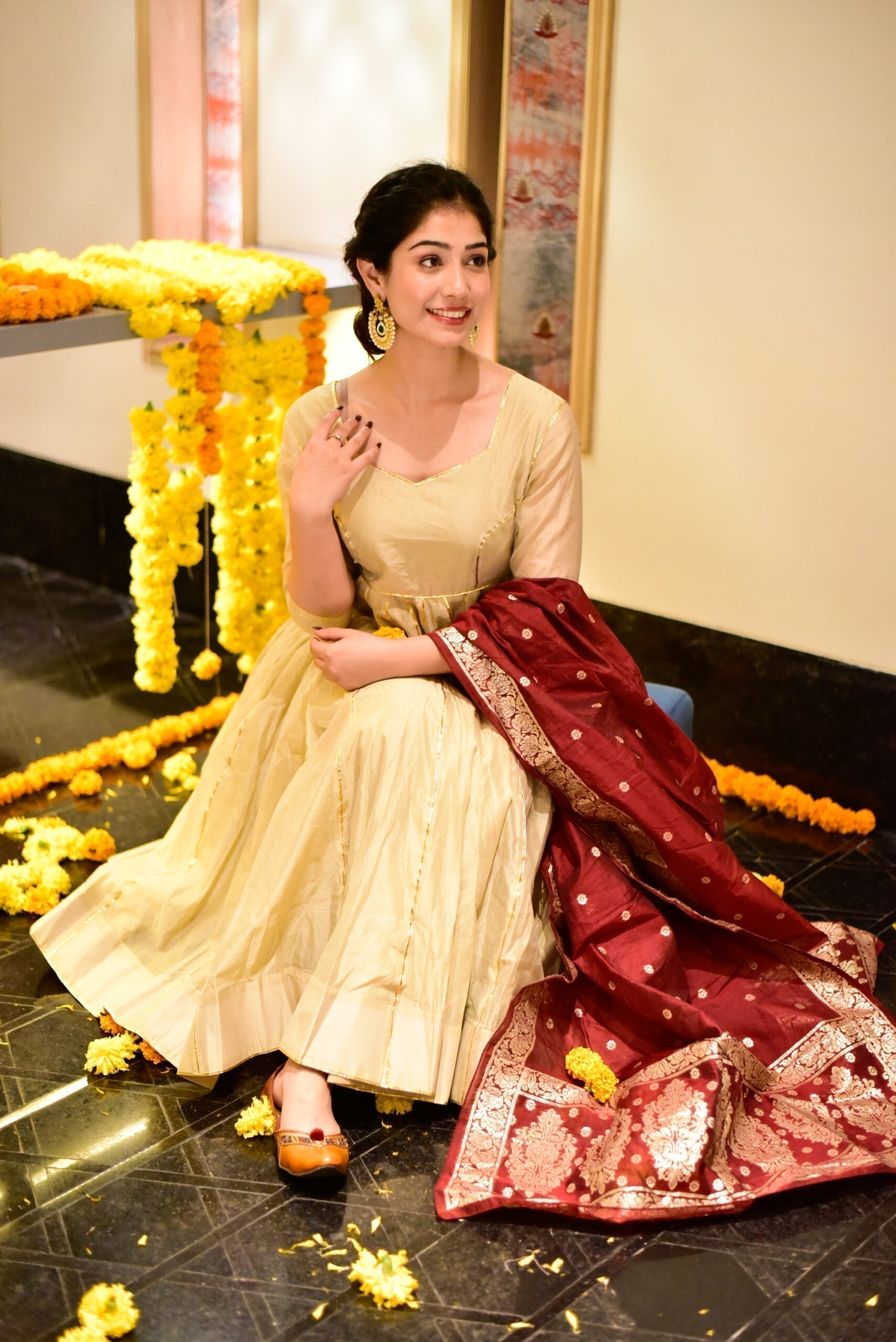 glory beige chanderi suit set