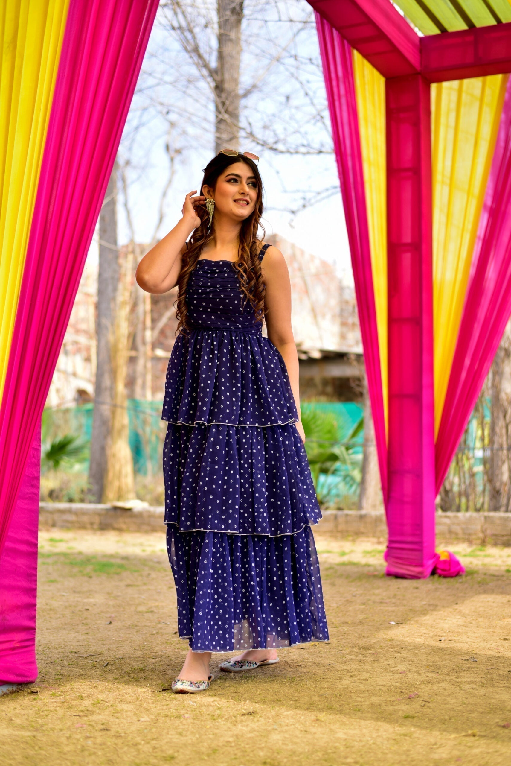 Blue georgette layered dress