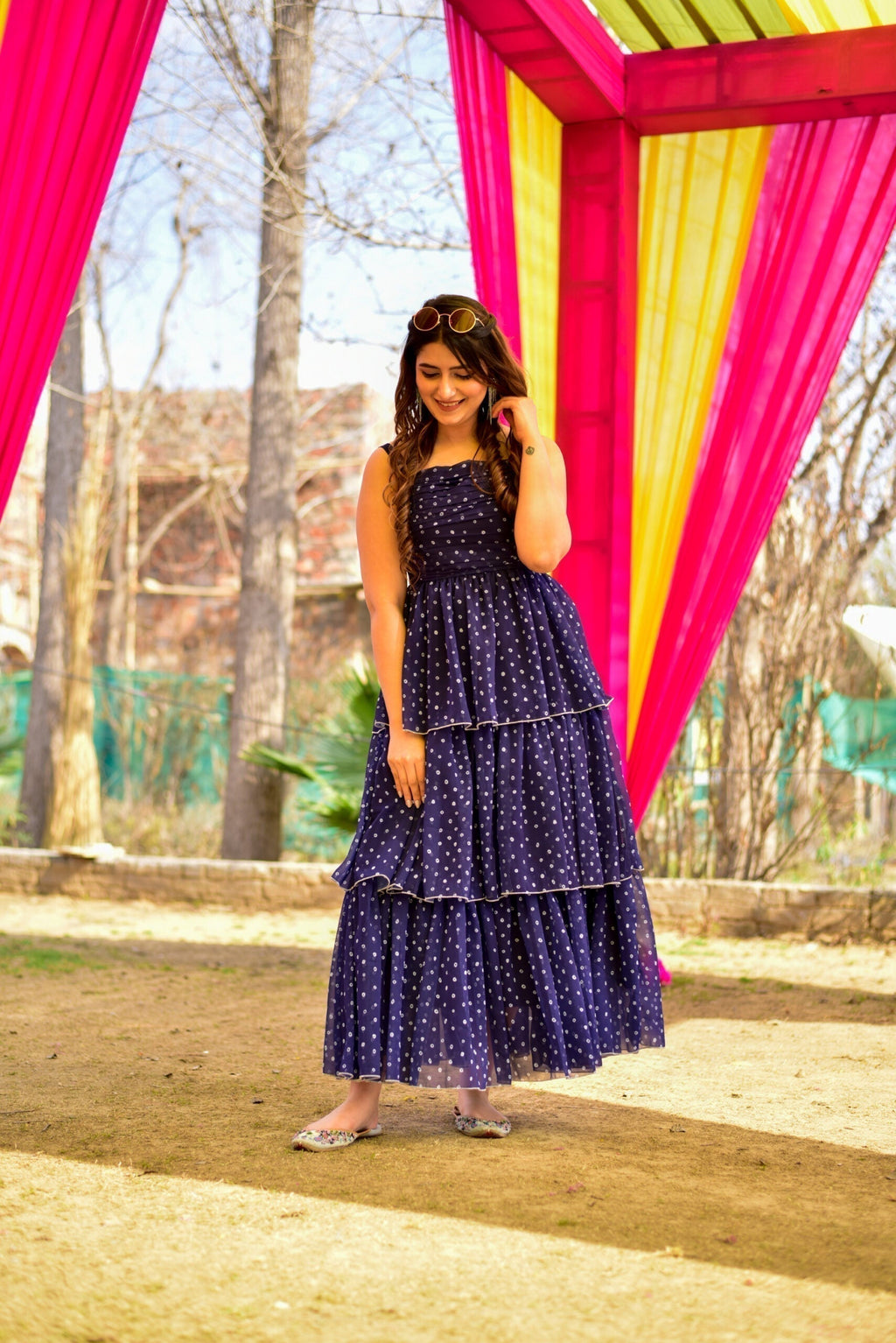 Blue georgette layered dress