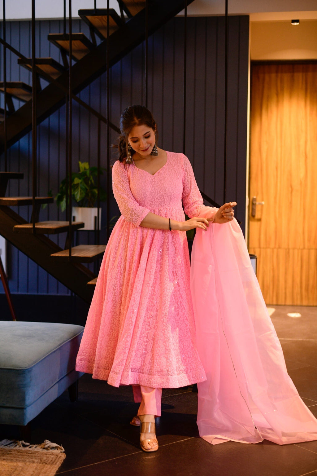 inayat baby pink embroidered suit set