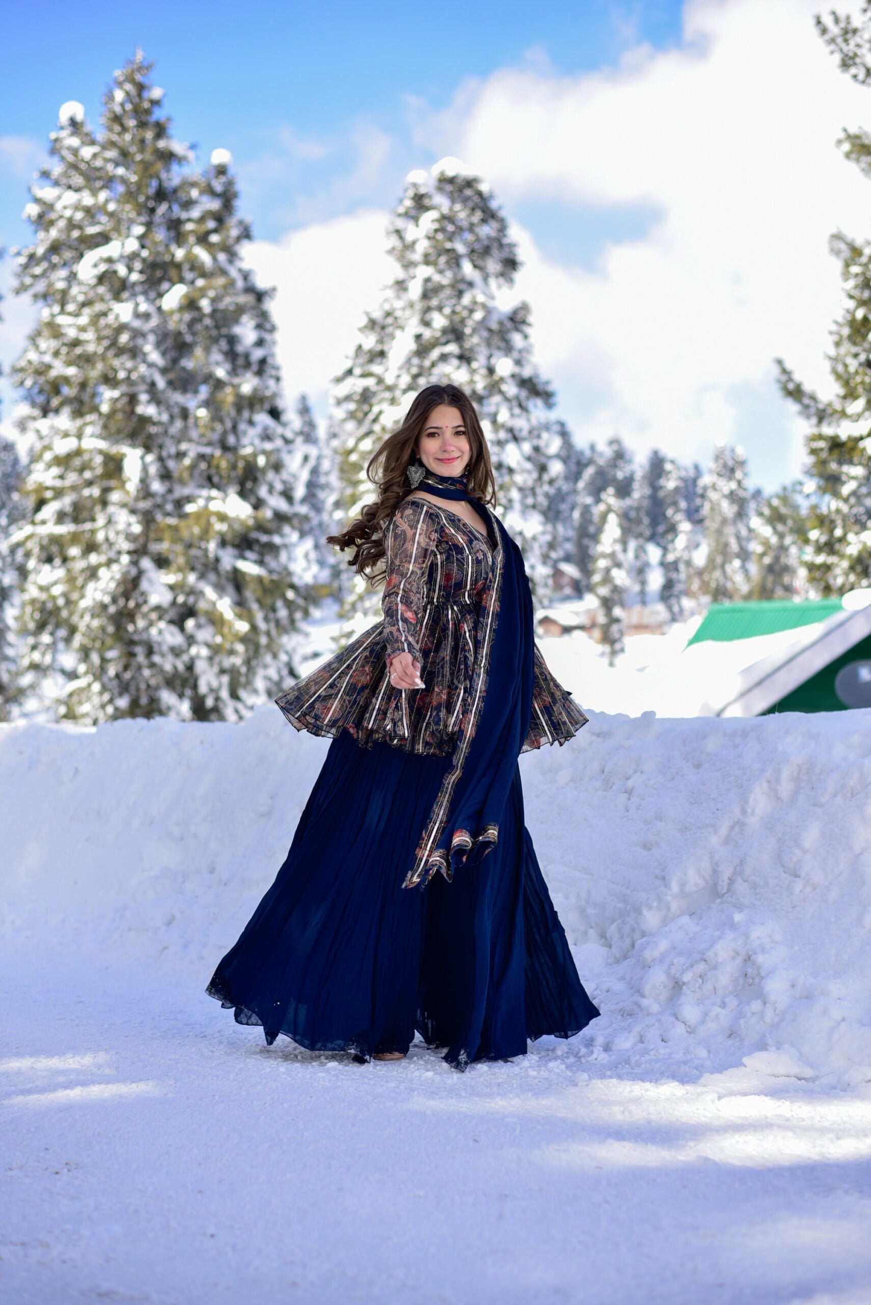 blue gottapatti georgette kurta sharara set