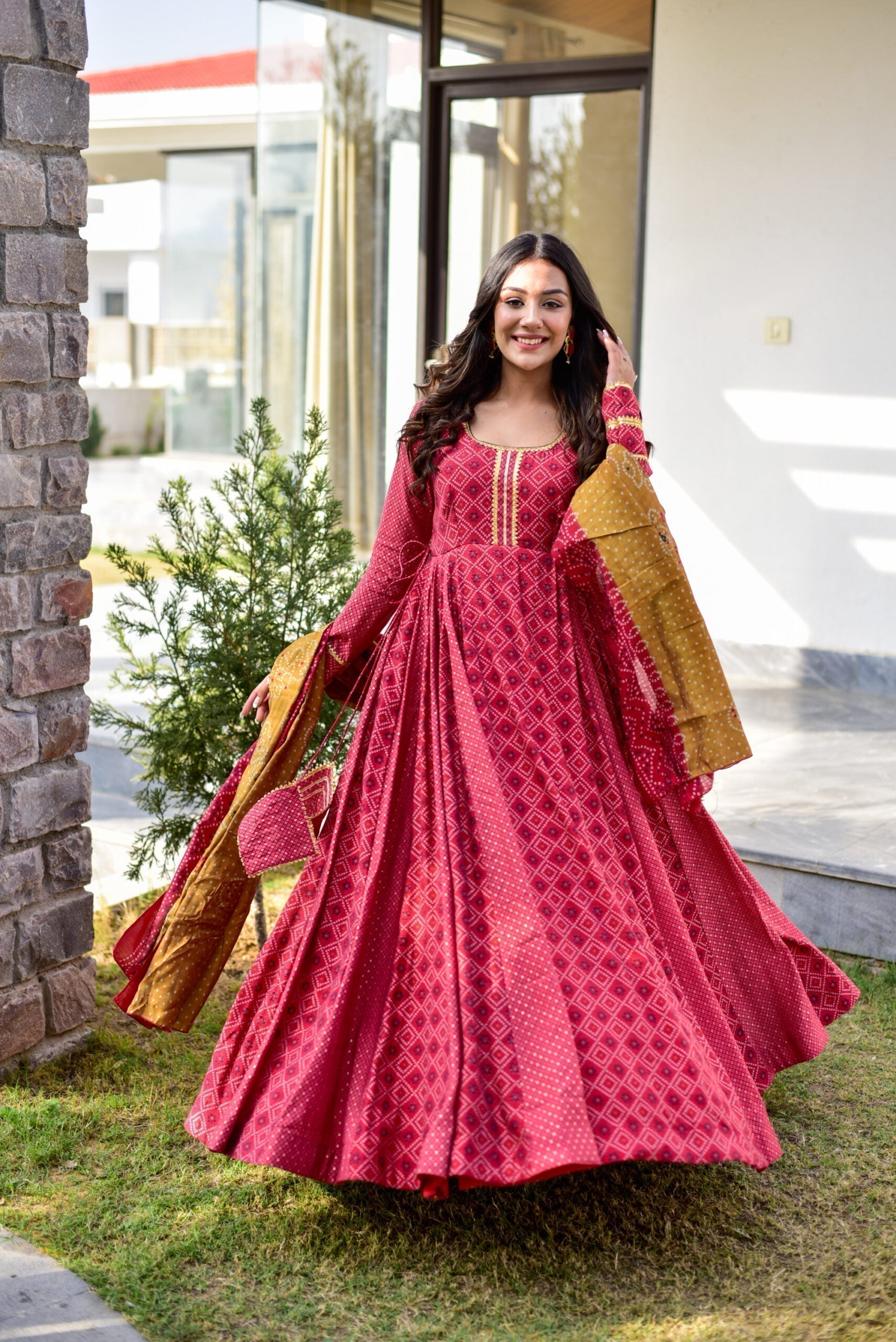 apple red muslin maxi set