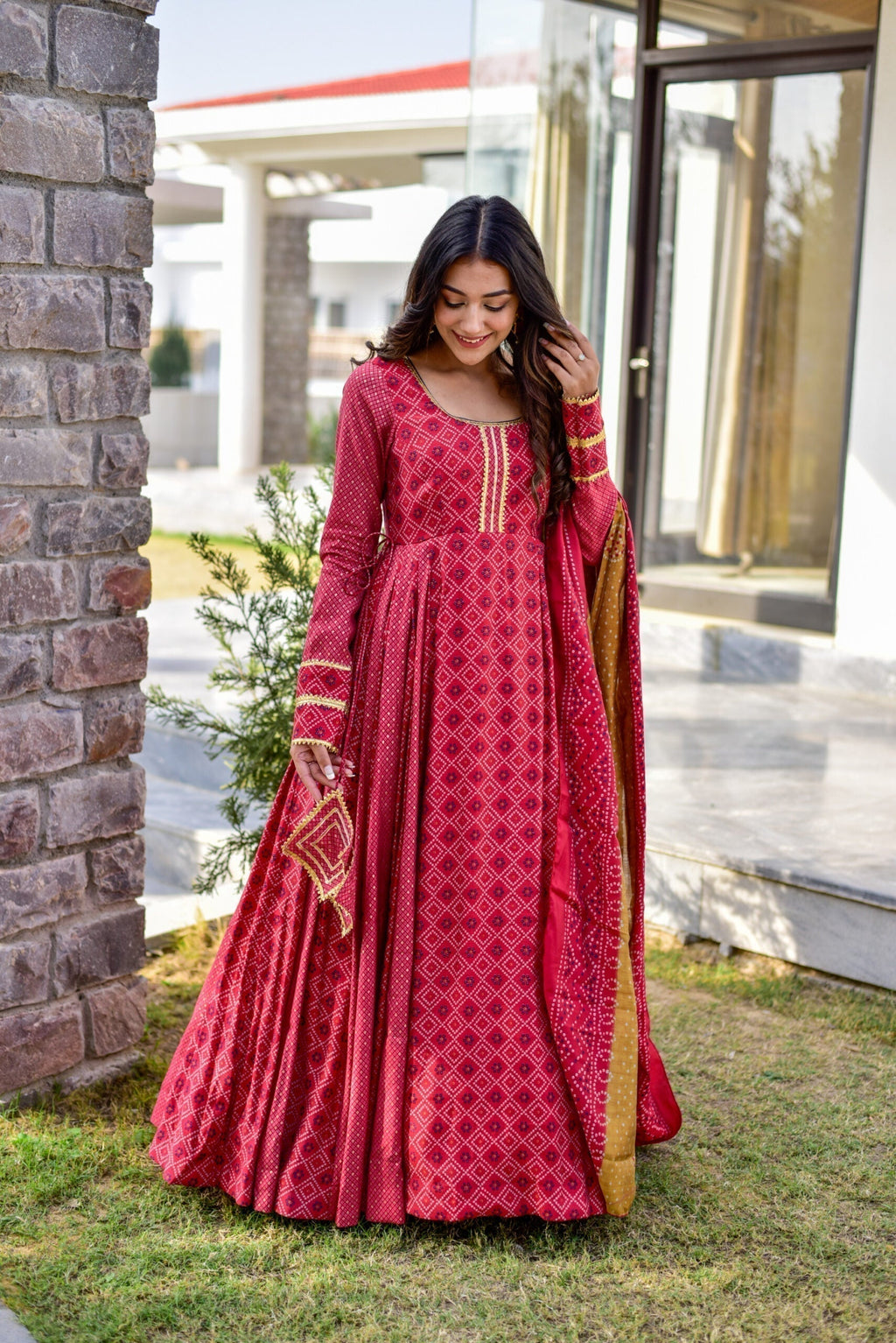 apple red muslin maxi set