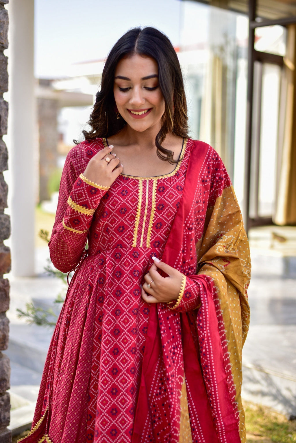 apple red muslin maxi set