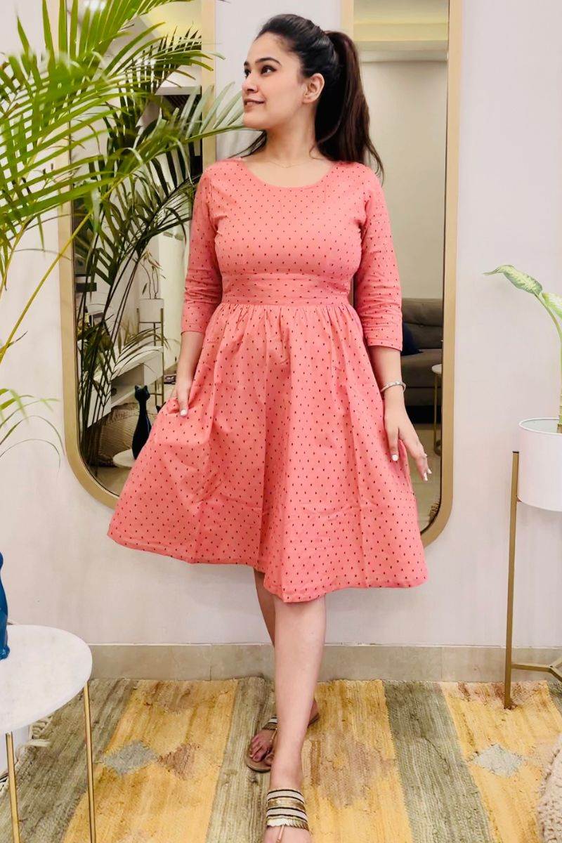 DAINTY EMBROIDERED BOW-BACK FLARED DRESS