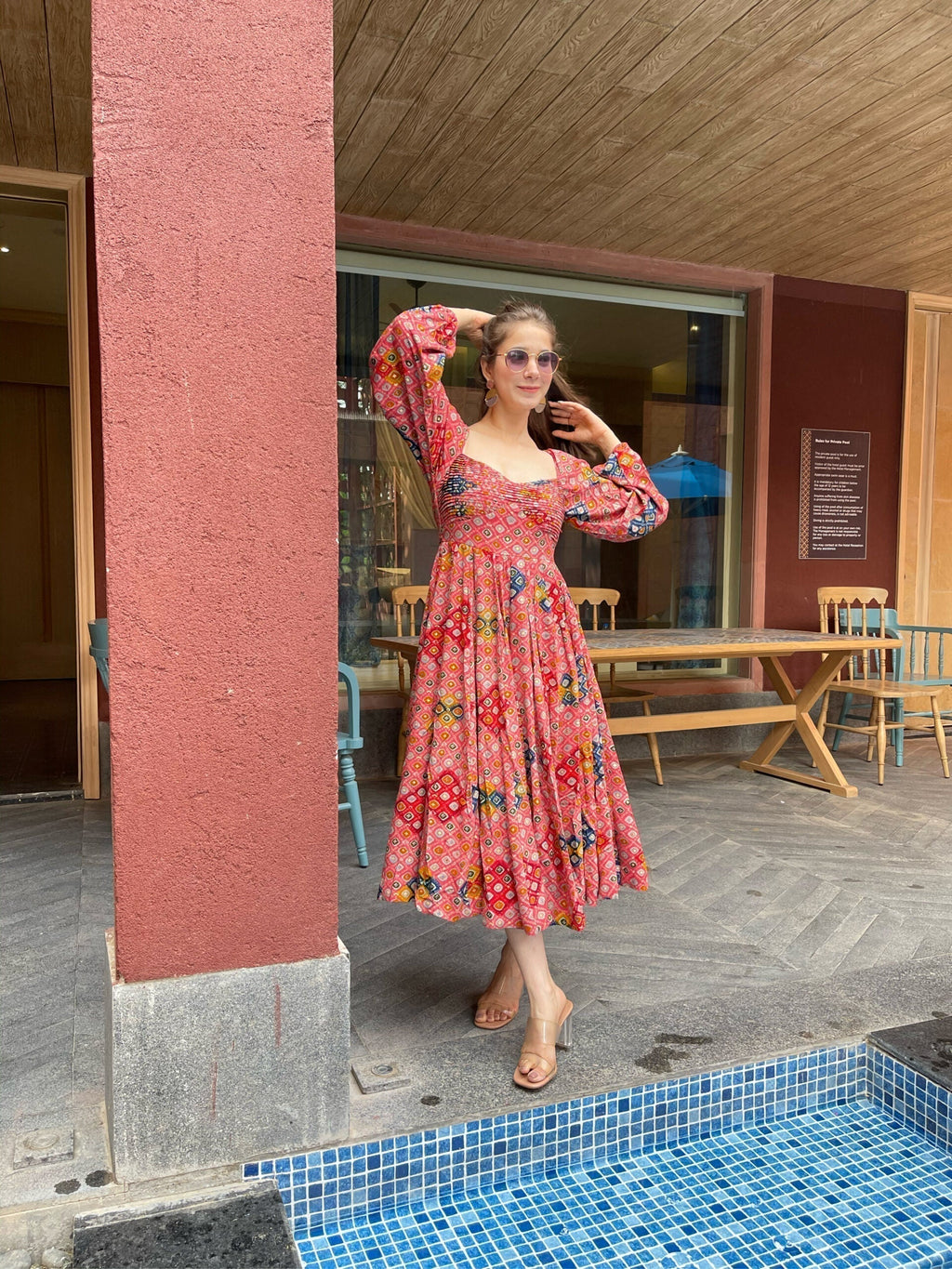 laksha peach knee length dress