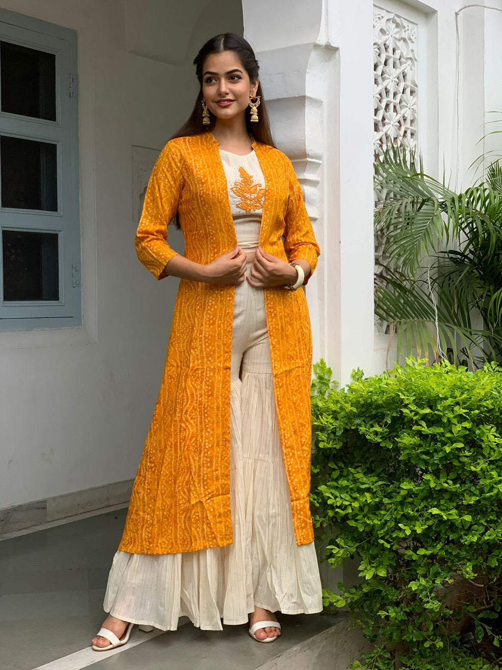 KesariyaVanity Exotic Cotton Lurex Crop Top & Sharara Suit with Jacket - DEAL OF TODAY