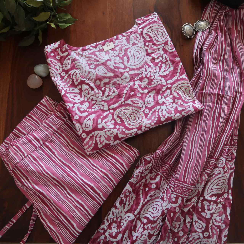 Breathable Fusion Grape Relaxing Fit Cotton Suit (3 piece)