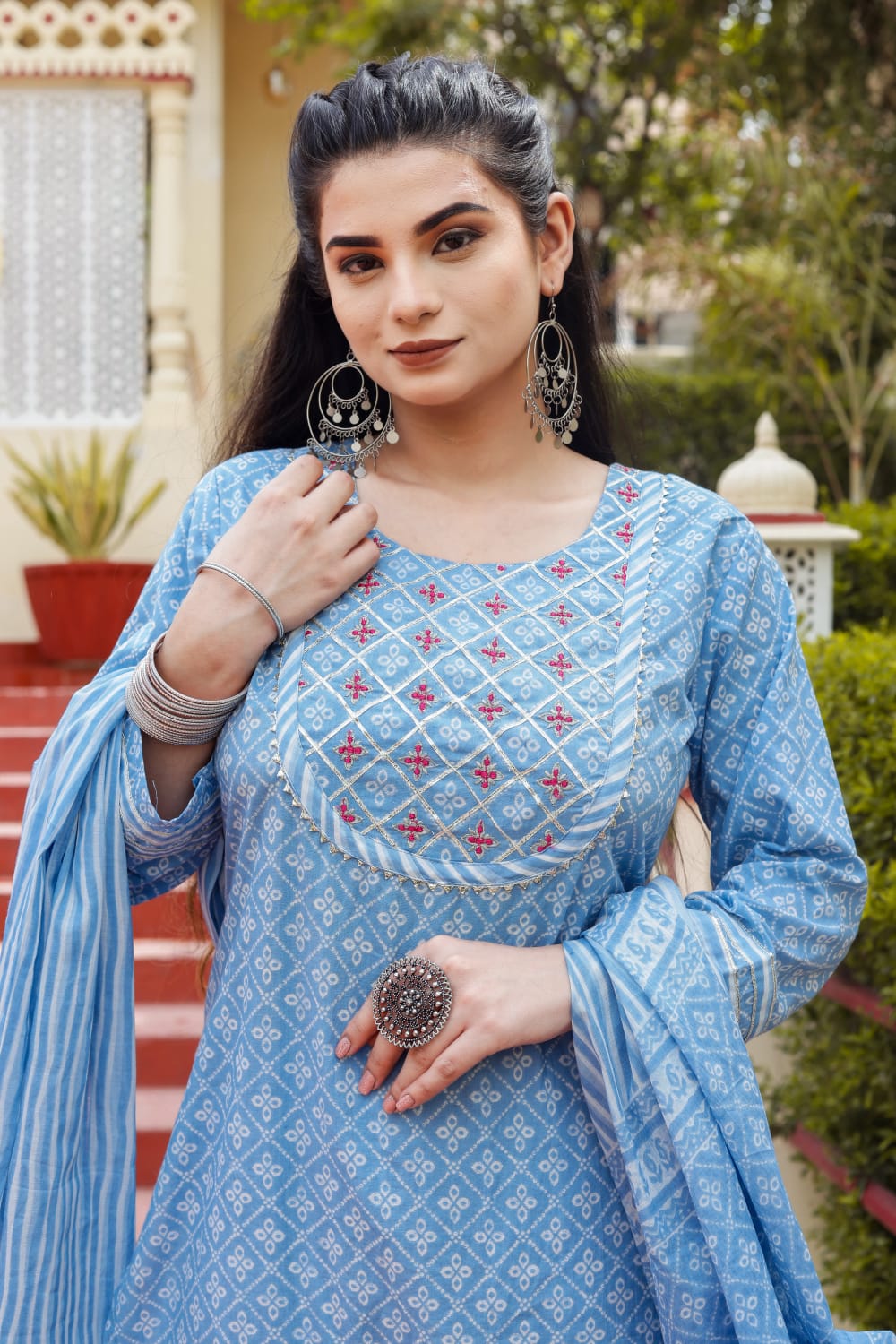 Powder Blue Breathable Relaxing Fit Cotton Suit (3 piece)