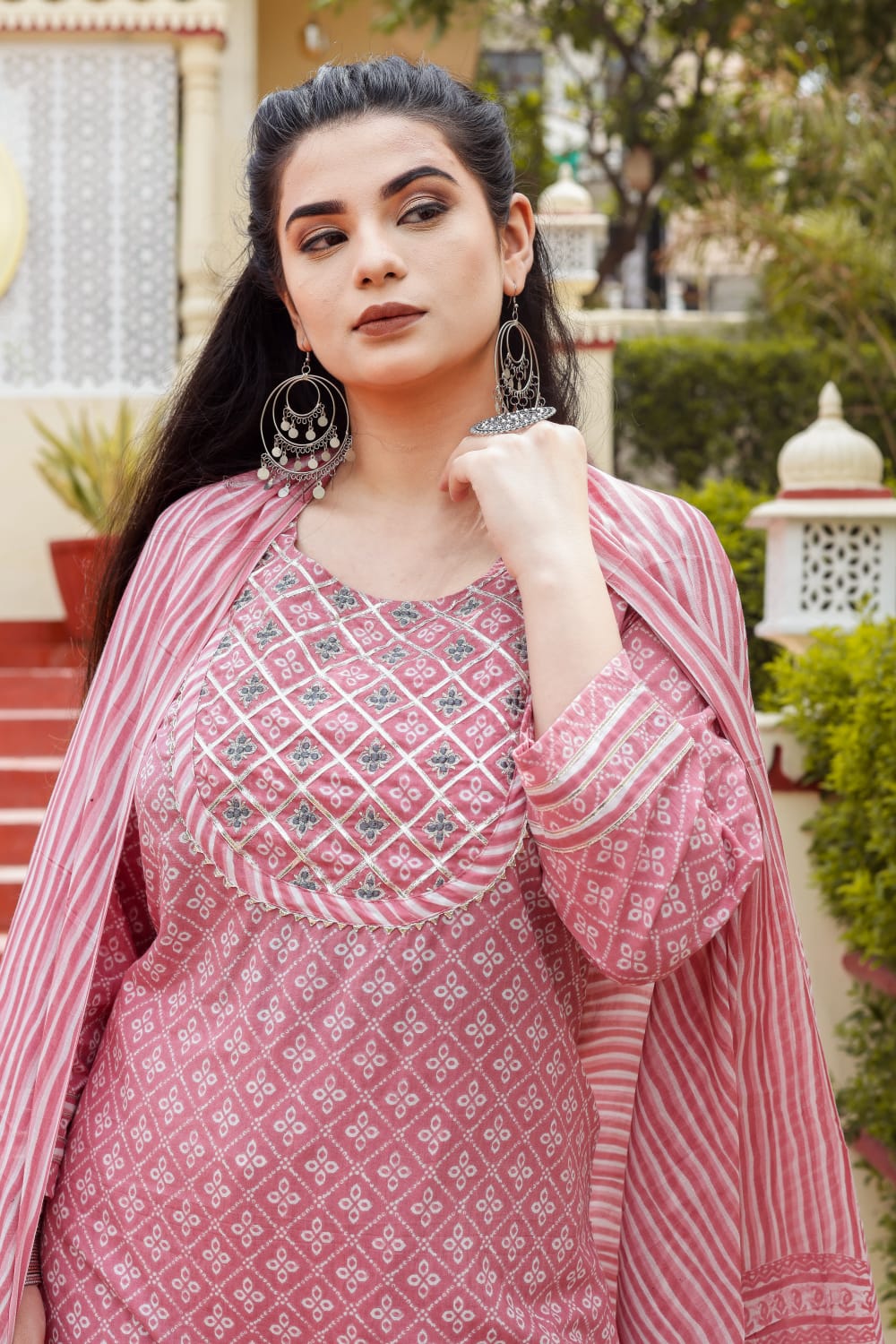 Onion Pink Breathable Relaxing Fit Cotton Suit (3 piece)