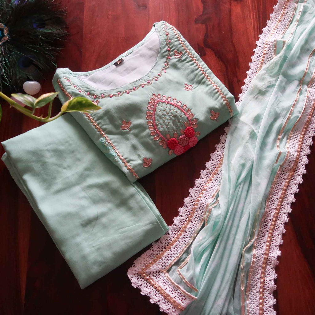 Luxurious Pastel Turquoise Festive suit set (3 Piece)