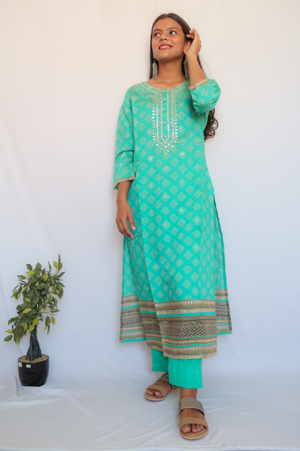 SALE: Turquoise Handwork Suit Set