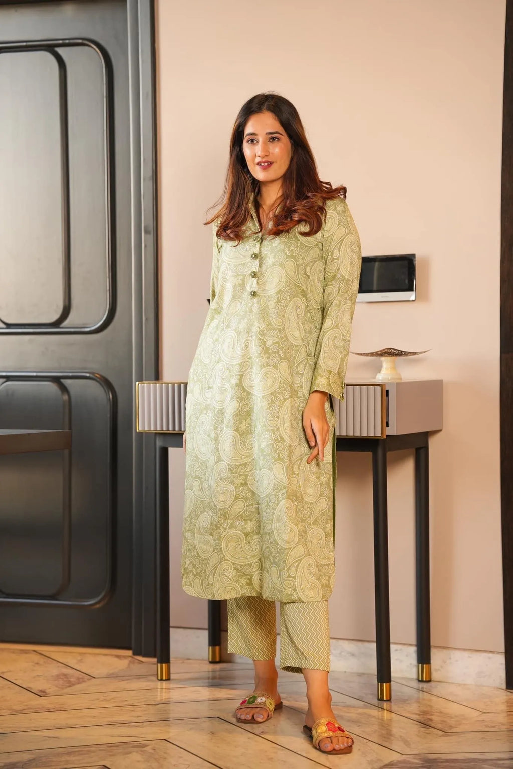 light green straight kurta set