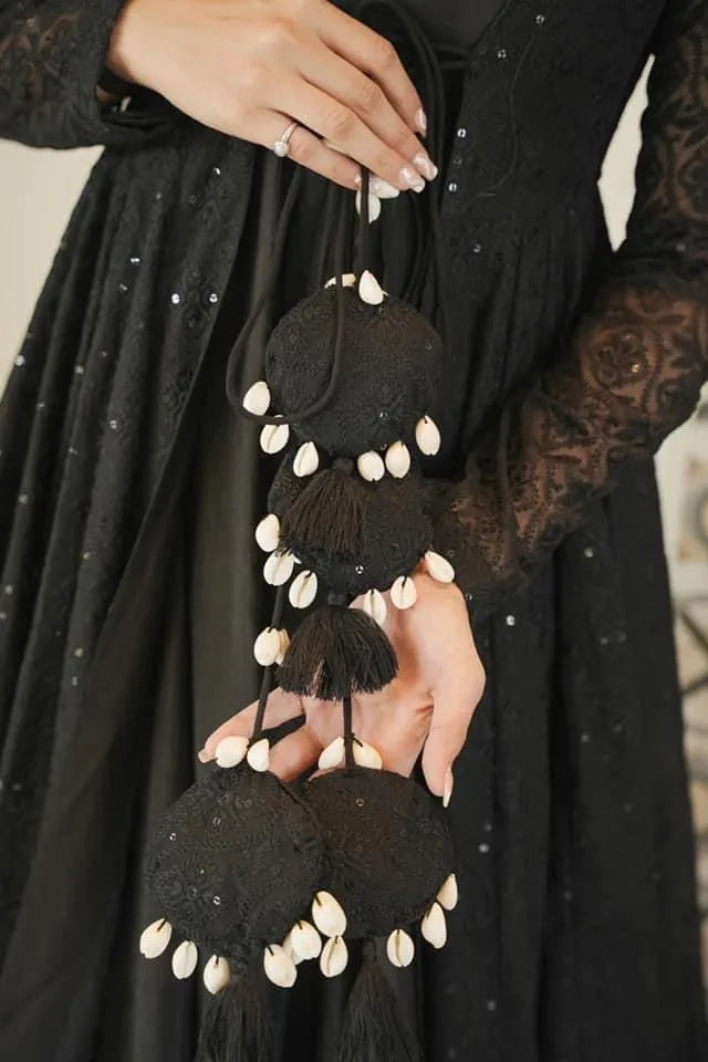 black embroidered shrug set