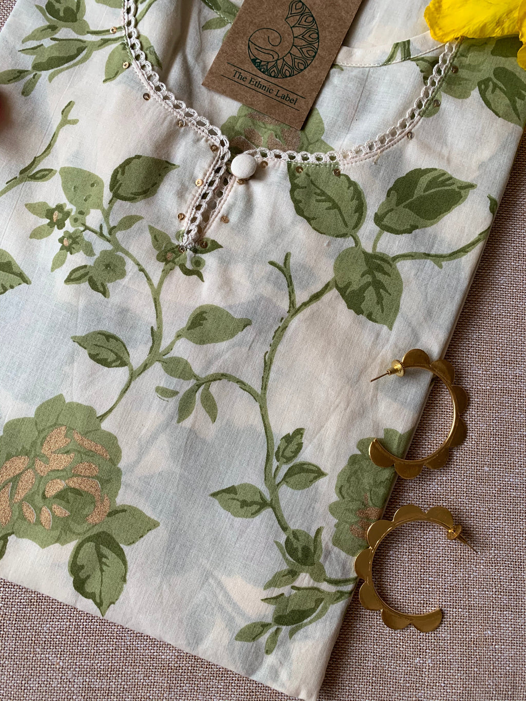 Cream Mehendi "Gold" Cotton Kurta