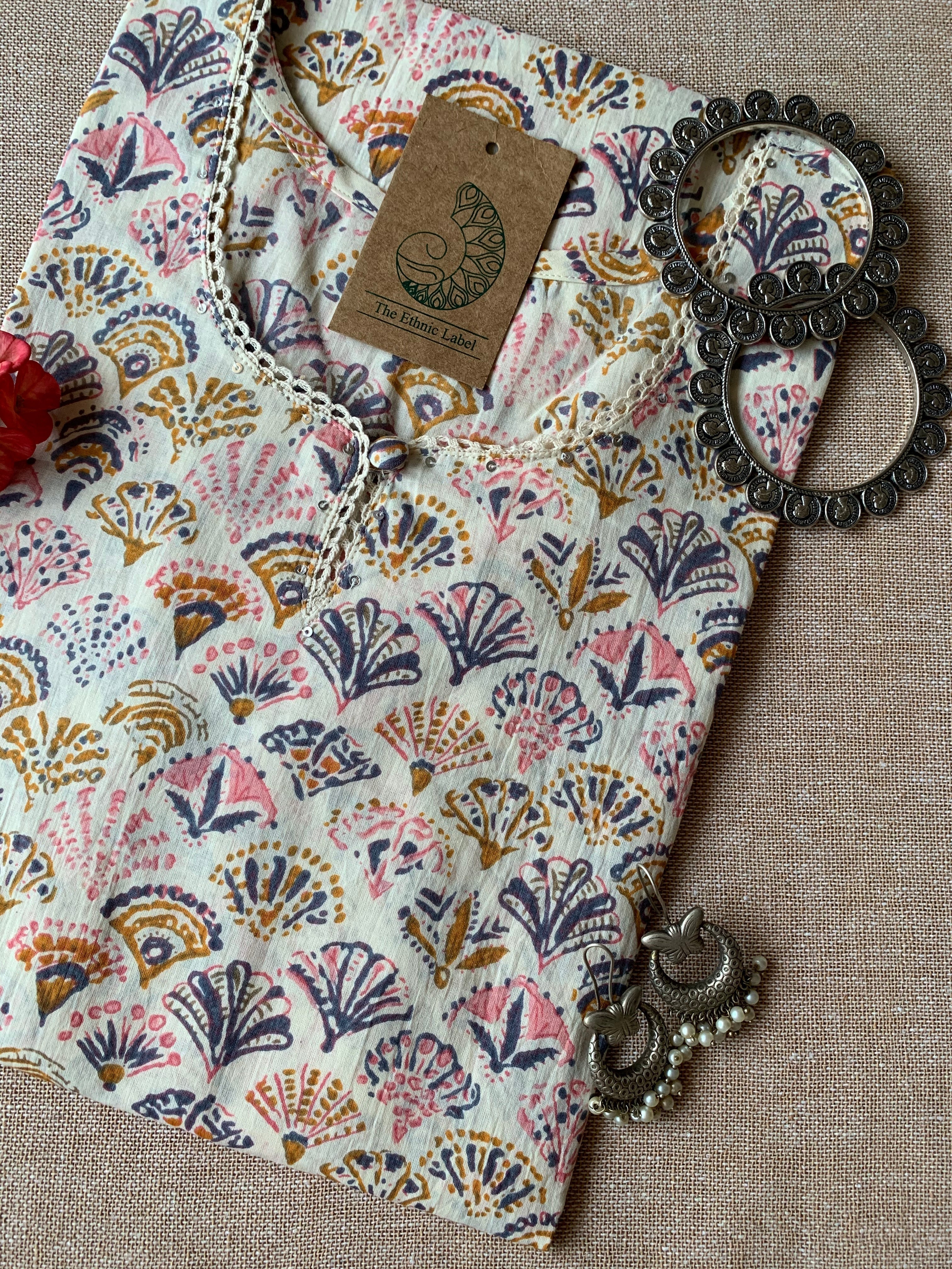 "Gulmohar" Peach Grey Cotton Kurta