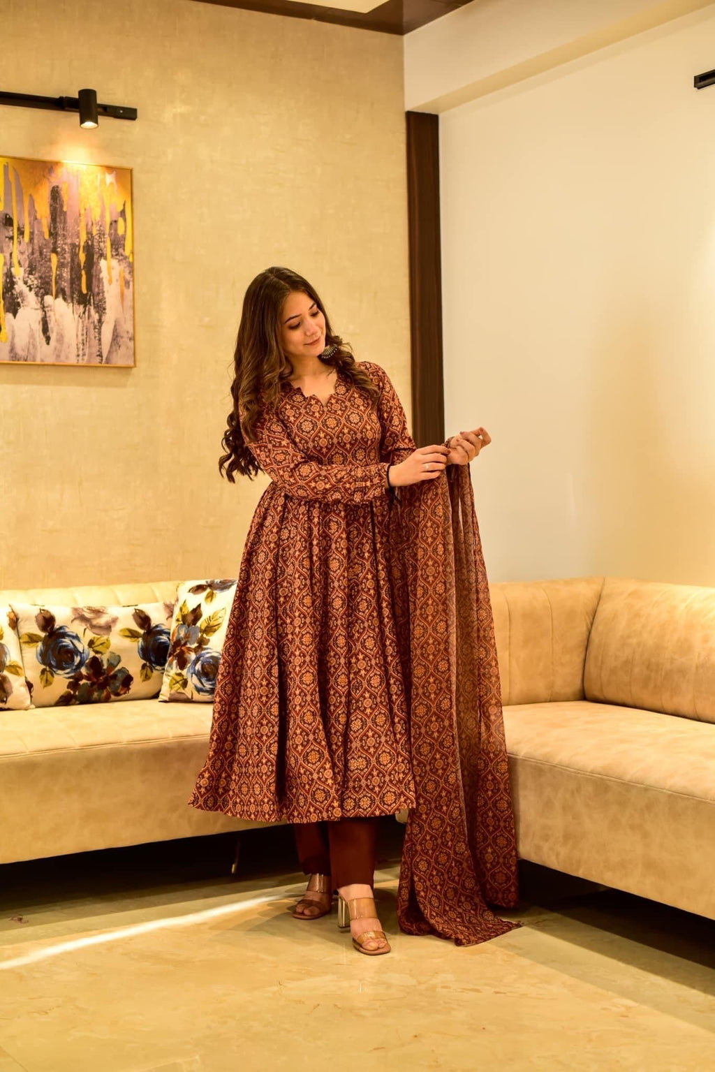 blazing brown muslin suit set