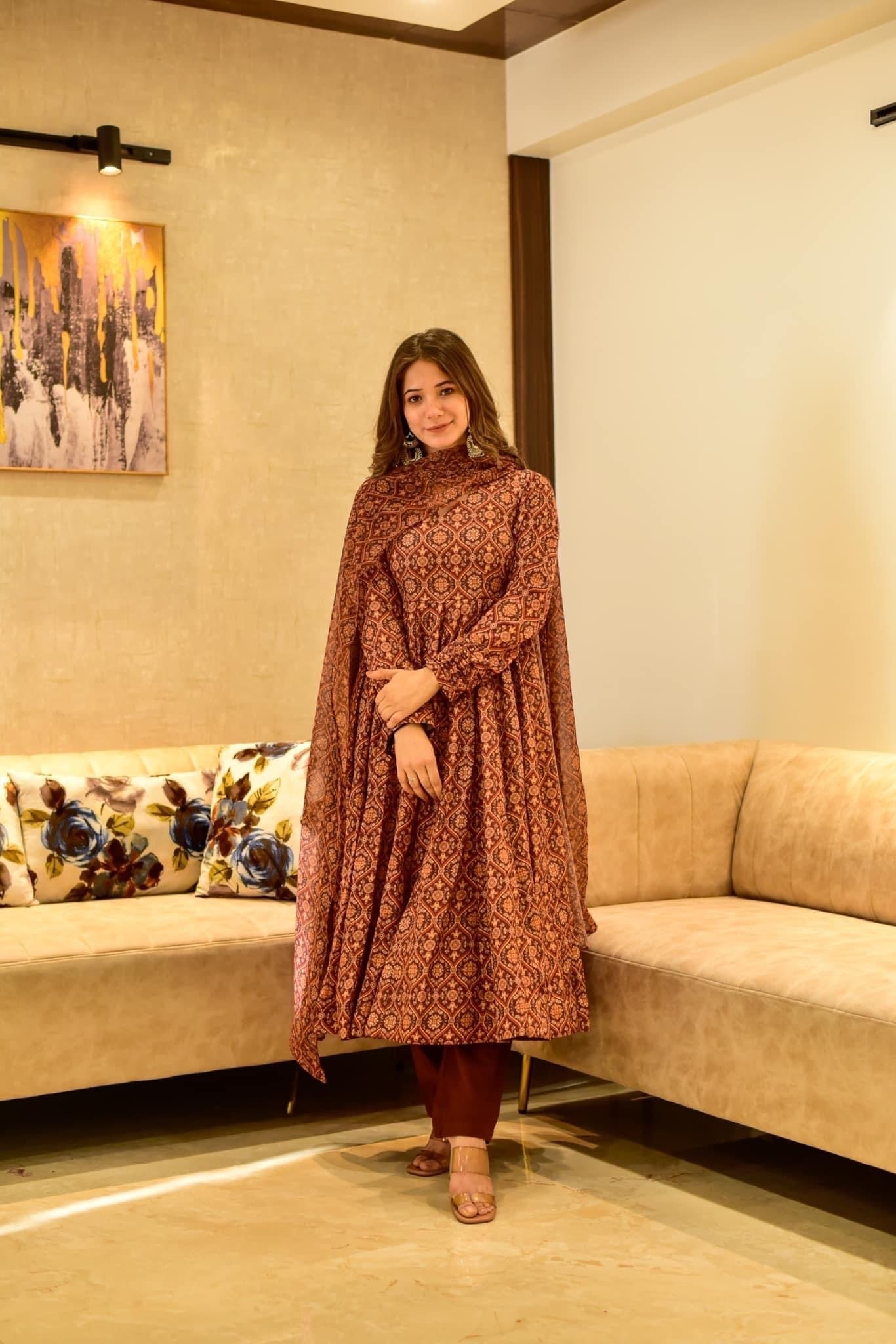 blazing brown muslin suit set