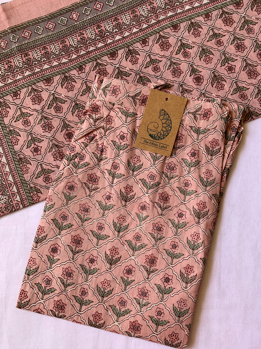 Peach Blossom Cotton Kurta Set - 3 pc - M