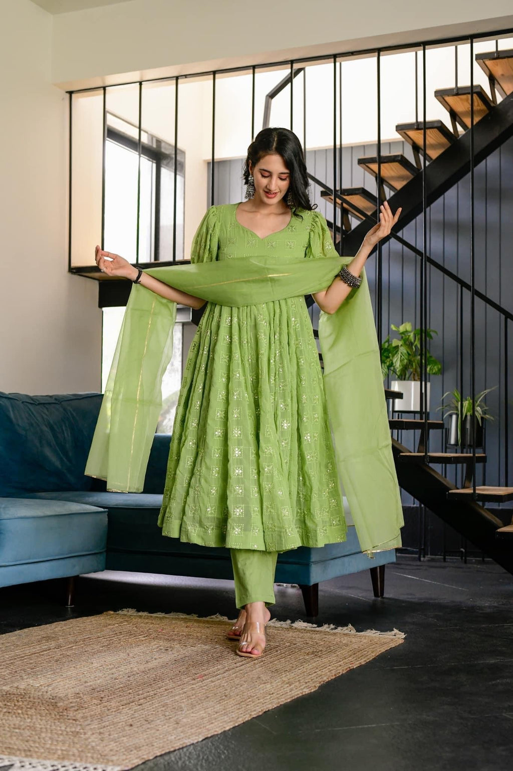 Falguni green georgette suit set