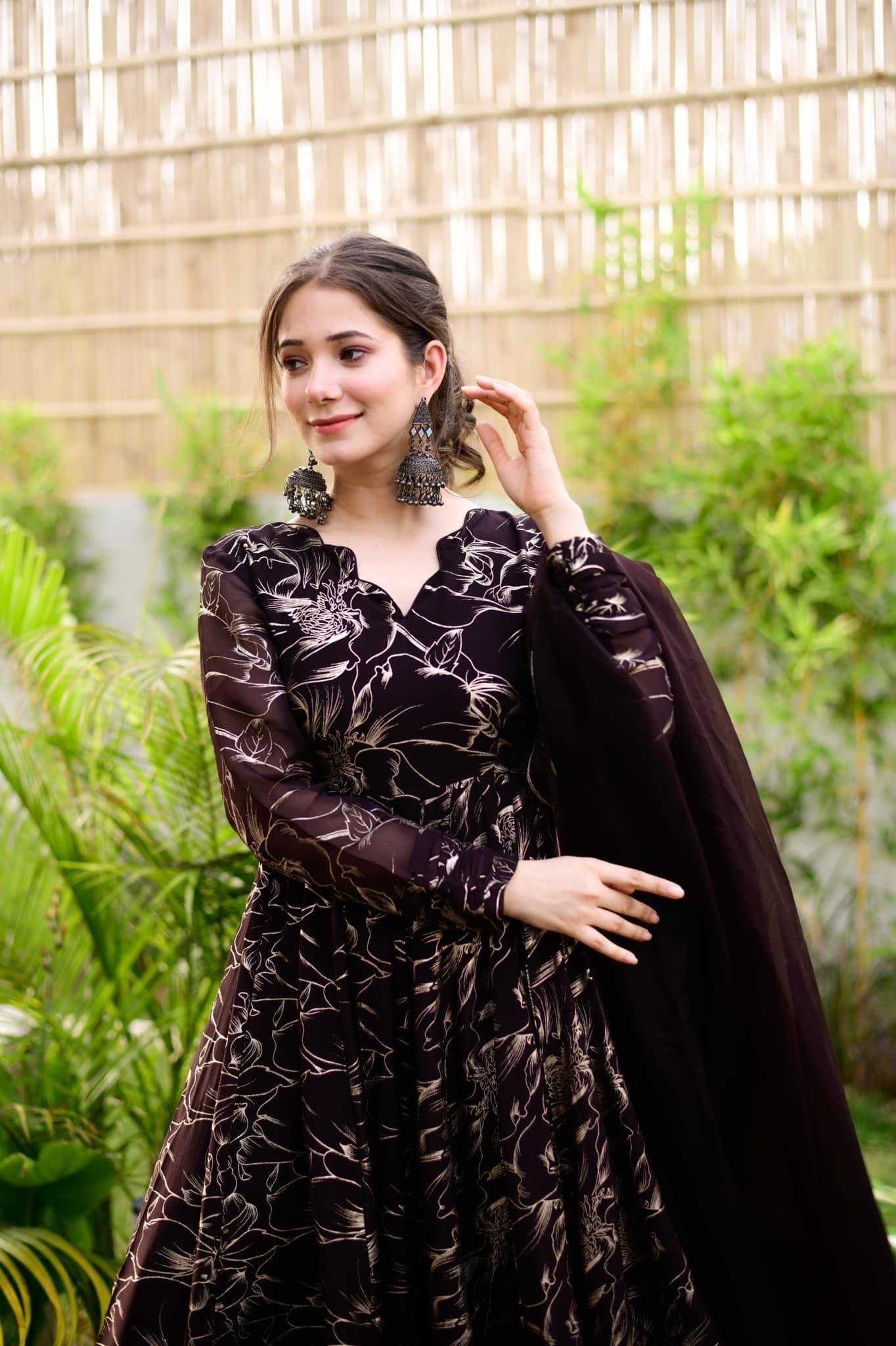 brown organza shimmer suit set