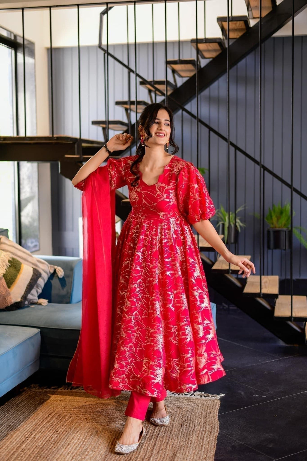 magenta pink organza suit set