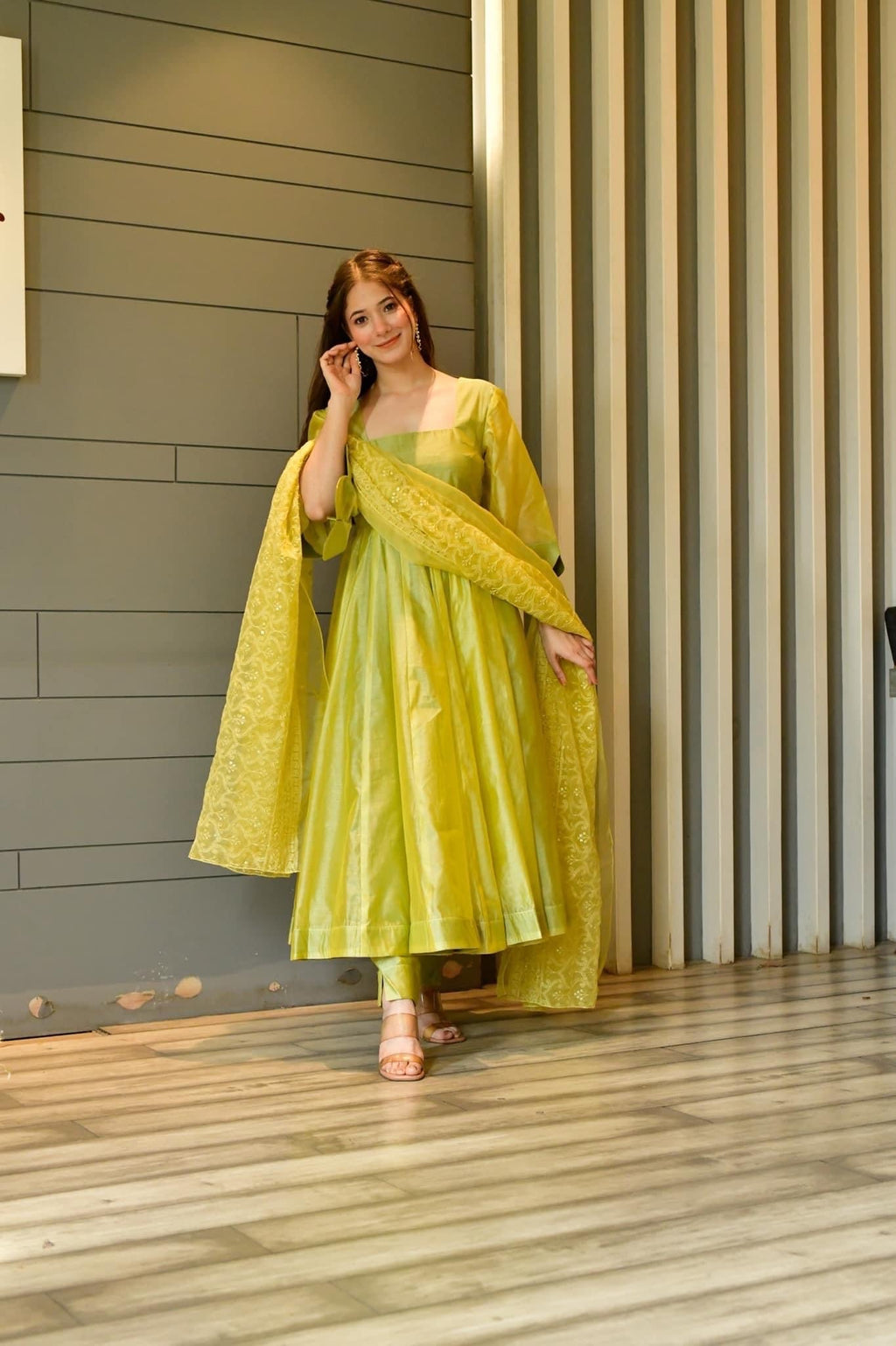 light green chanderi suit set