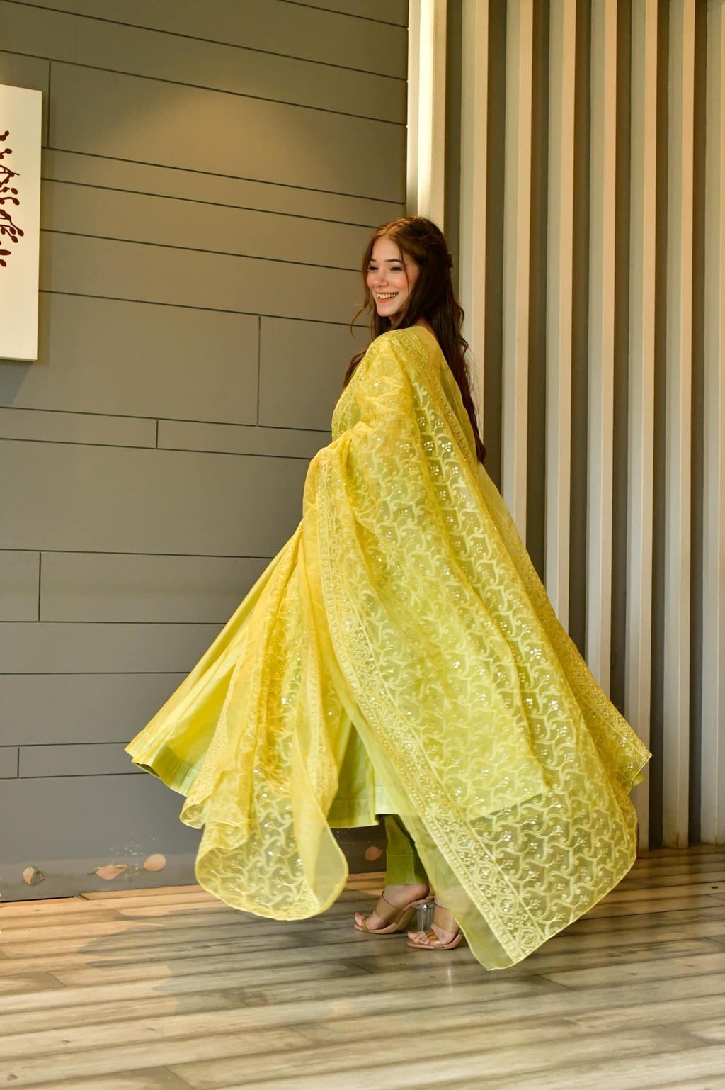 light green chanderi suit set