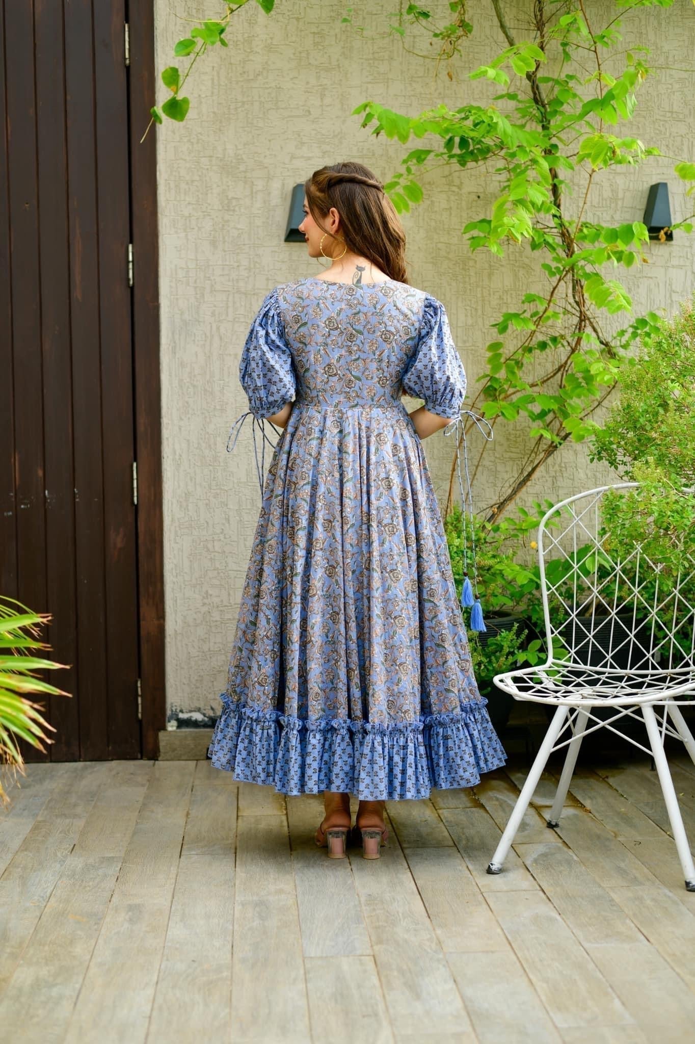 Blue heather cotton dress