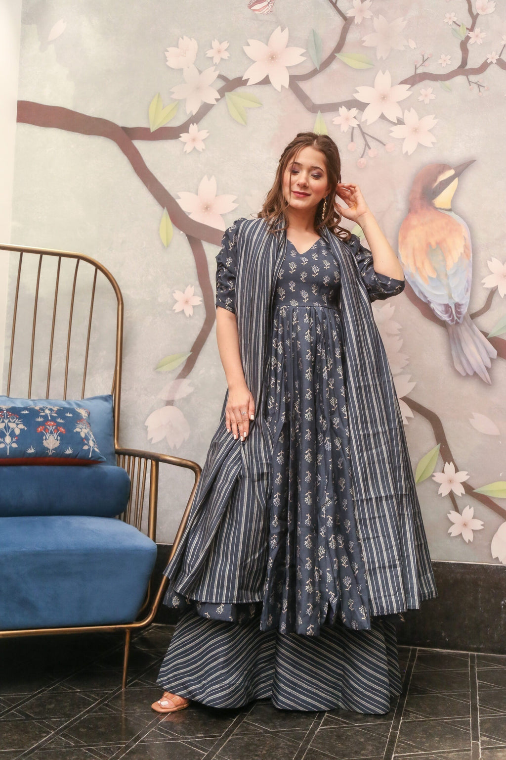 gazelle grey muslin kurta palazzo set